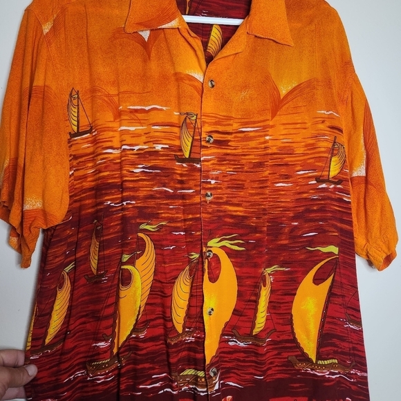Vintage Presence Sailboat Graphic Button Up Shortsleeved Size Large - Picture 5 of 6